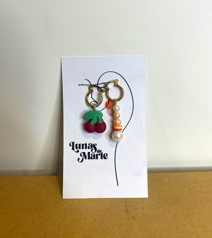 Aretes Cereza + complemento de perlas